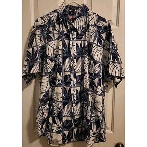 Chaps Ralph Lauren Mens XL Button Up Hawaiian Shirt Blue White Short Sleeve